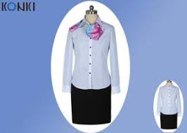 Modern Corporate Office Uniforms Ladies Blue And White Stripe