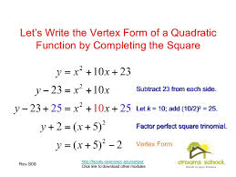 Following are the steps to convert the standard form of a quadratic function to vertex form. Ca M4