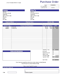 Purchase Order Form Template With Favorite Products List