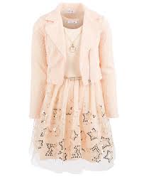 Big Girls Plus Size 3 Pc Moto Jacket Necklace Sequined Babydoll Dress Set