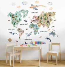 Kids Watercolor World Map Wall Decal Sticker