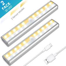 Amazon Com Under Cabinet Lighting Moico 3 Color Modes 20 Led Wireless Motion Sensor Closet Lights Rechargeable Magnetic Stick On Lights Bar For Counter Wardrobe Kitchen Hallway Stairs 2 Pack Home Improvement