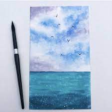 Paysage ciel/mer facile à l' Aquarelle | Dessin mer, Paysage peinture facile,  Dessin nature