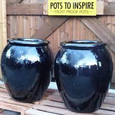 Large Black Glazed Water Jar Planter