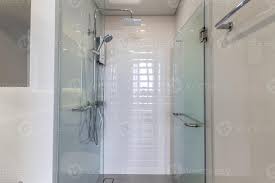 Glass Door In Bathroom White Tile Room