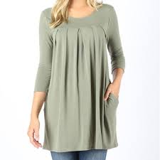 New Swing Tunic Pockets 3 4 Sleeves Light Olive Boutique