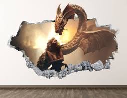 girl and dragon wall decal fantasy 3d