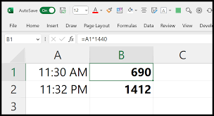 into minutes in excel formula
