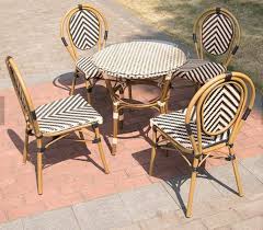 Lion bamboo dining set (yellow). China Good Quality Vintage Outdoor Use Bamboo Look Aluminum Rattan Glass Top Dining Table Set Garden Furniture Photos Pictures Made In China Com