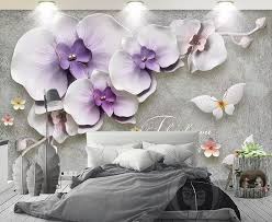 3d embossed look purple orchids wallpaper mural