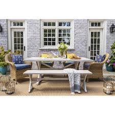 This dining table with bench will be a great proposition for all, who like traditional or classic decors. Shop Allen Roth Serena Park 6 Piece Patio Dining Set With Bench At Lowes Com