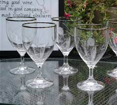 Rim Crystal Etched Wine Glasses