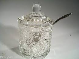 cane glass sugar bowl lid spoon
