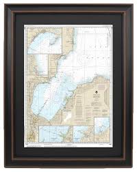 Framed Nautical Chart Lake Huron Saginaw Bay 17x24