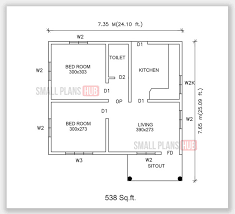 538 Sq Ft 2 Bedroom Single Floor Plan