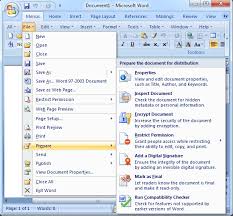 Where Are The Prepare Commands In Microsoft Word 2007 2010
