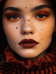 woman with orange makeup and black dots