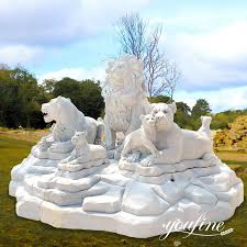Large Group Family Stone Lion Statue