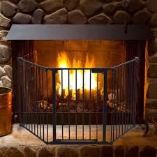 Hommoo Metal Fireplace 5 Panel Baby Safety Gate With Door Black