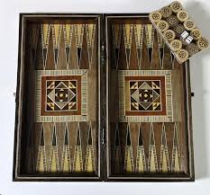 wooden backgammon game hand made mosaic