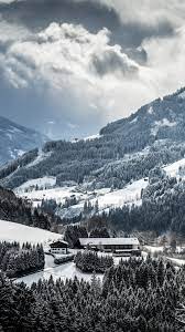 Winter, mountains, trees, snow, village ...