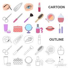 makeup and cosmetics cartoon icons in