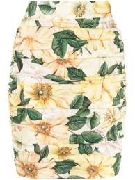 Ditsy blooms pattern a flirty miniskirt that's ruched down the center and ruffled at the hem for a. Shop Yellow Dolce Gabbana Floral Print Ruched Mini Skirt With Express Delivery Worldarchitecturefestival