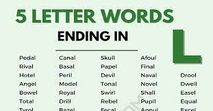 525 useful 5 letter words that end in l