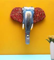 Multicolor Wooden Elephant Face Wall