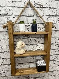 Rustic Wooden Hanging Rope Shelf Solid