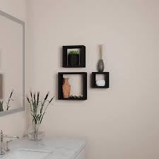 Floating Shelves Cube Wall Shelf Set With Brackets 3 Sizes To Display Decor Books Photos More Hardware Included By Lavish Home Black