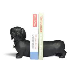 dachshund dog black resin bookends