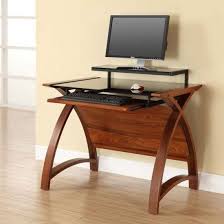 These black glass computer desks are made from the finest quality materials ranging from wood to fiber and metal alloys. Cohen Curve Computer Desk Small In Black Glass Top And Walnut Furniture In Fashion