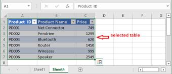 how to remove table in excel javatpoint