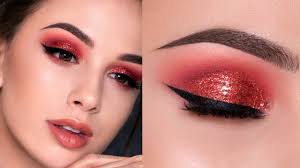 red glitter smokey eye holiday makeup