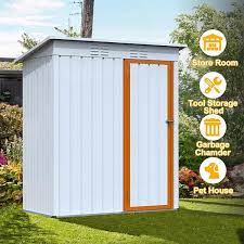 Btmway 5 Ft W X 3 Ft D Galvanized Metal Outdoor Storage Shed With Lockable Door 13 5 Sq Ft Patio Lawn Tool Storage Shed White