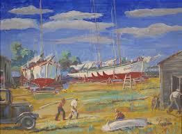 PHIL SAWYER, Sailboats in a Shipyard, Oil on Board sold at auction on 11th January | Bidsquare