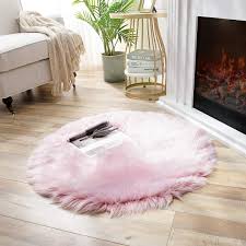 light pink round faux fur rug size