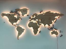 World Map Light Wood Wall Decor Large
