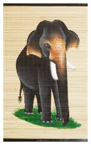 Elephant Painting On Woven Bamboo Strands