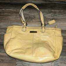 coach yellow patent leather tote bag