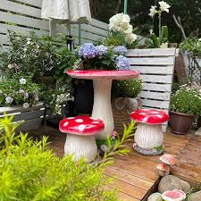 Garden Mushroom Table Ottoman Red