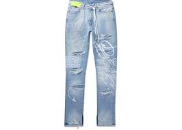 Off White Ev Bravado Crystal Distressed Denim Jeans Light