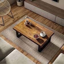 Solid Wood Coffee Table Metal Legs