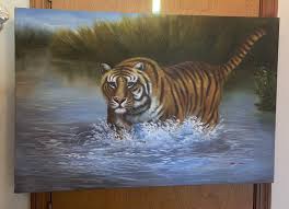 majestic bengal tiger in water painting