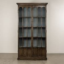 Glass Door Pine Bookcase Cabinet