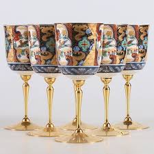 Glass 6 Pcs Porcelain With Brass Base