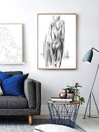 Print Charcoal Sketch Nude Woman