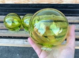 Green Glass Floats Set Of 3 Hand Blown