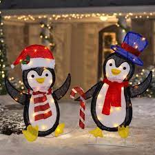 lighted christmas tinsel penguins